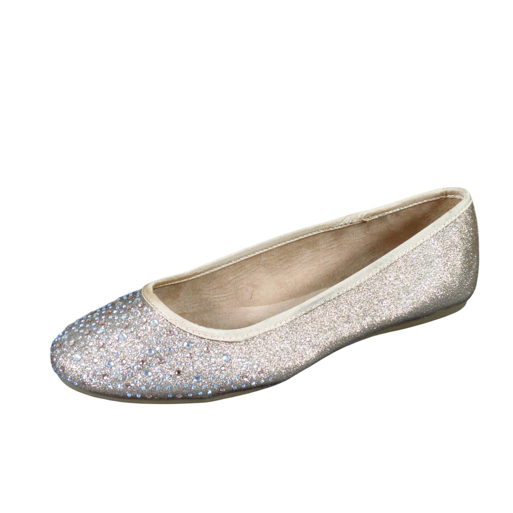 Style & Co Angelyn Womens Ballet Flat 7.5 Wide Dress Gold Rhinestone Glitter